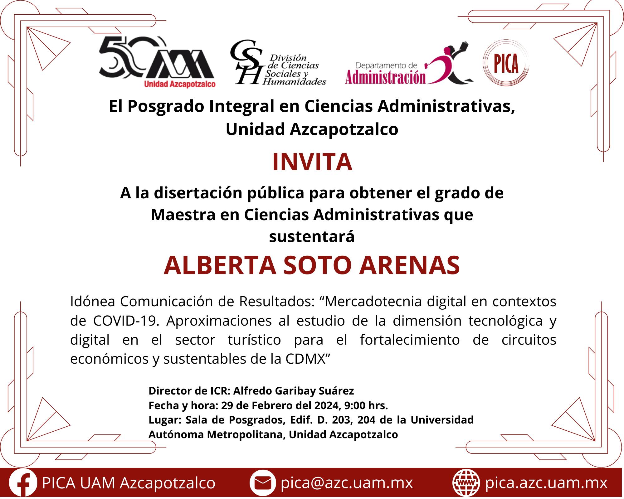 Disertación pública para obtener el grado de Maestra