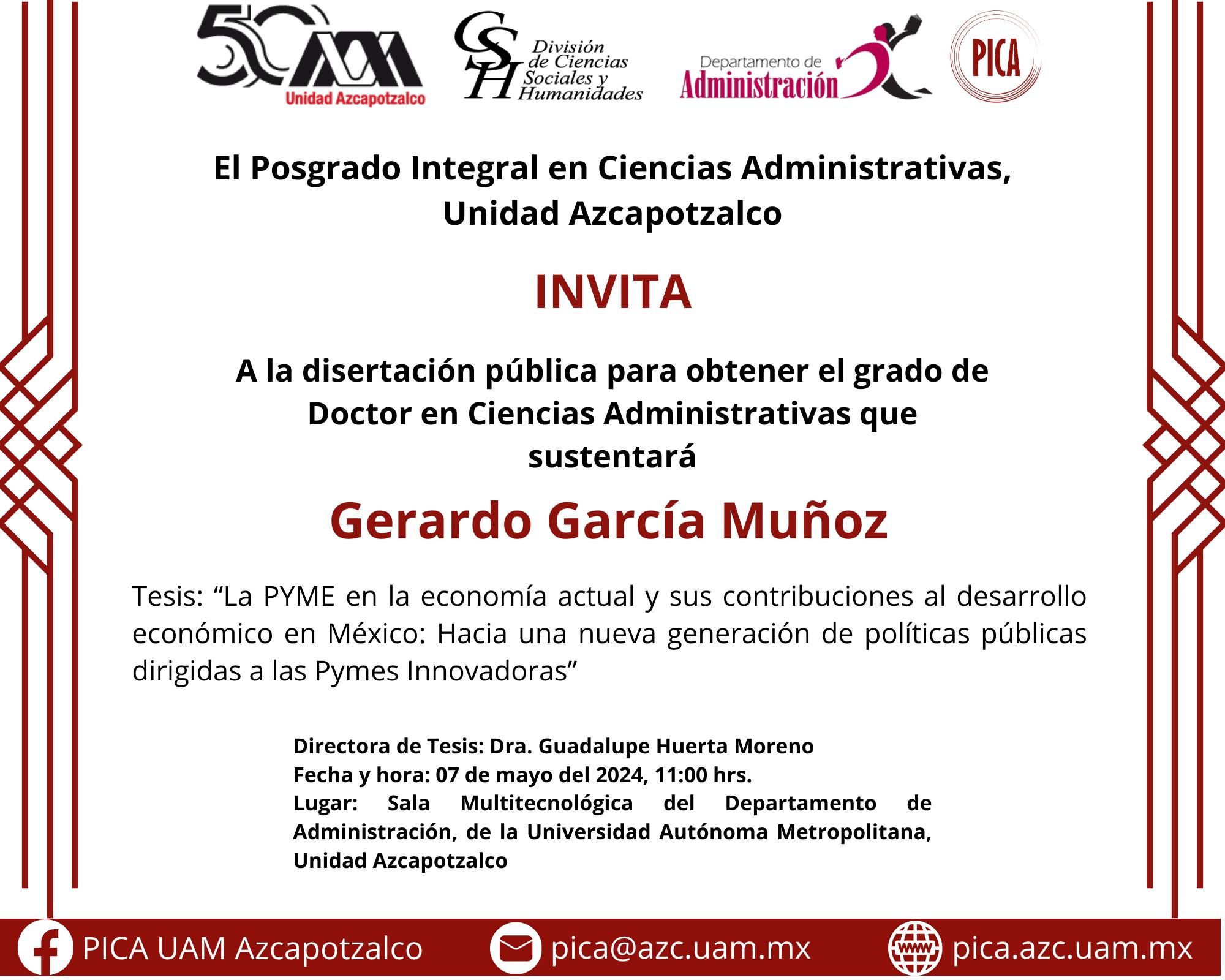 Disertación pública para obtener el grado de Doctorado